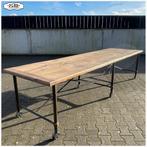 Grote eikenhouten eettafel, 330 cm - mooi metalen onderstel!, Ophalen, Gebruikt, 200 cm of meer, 50 tot 100 cm