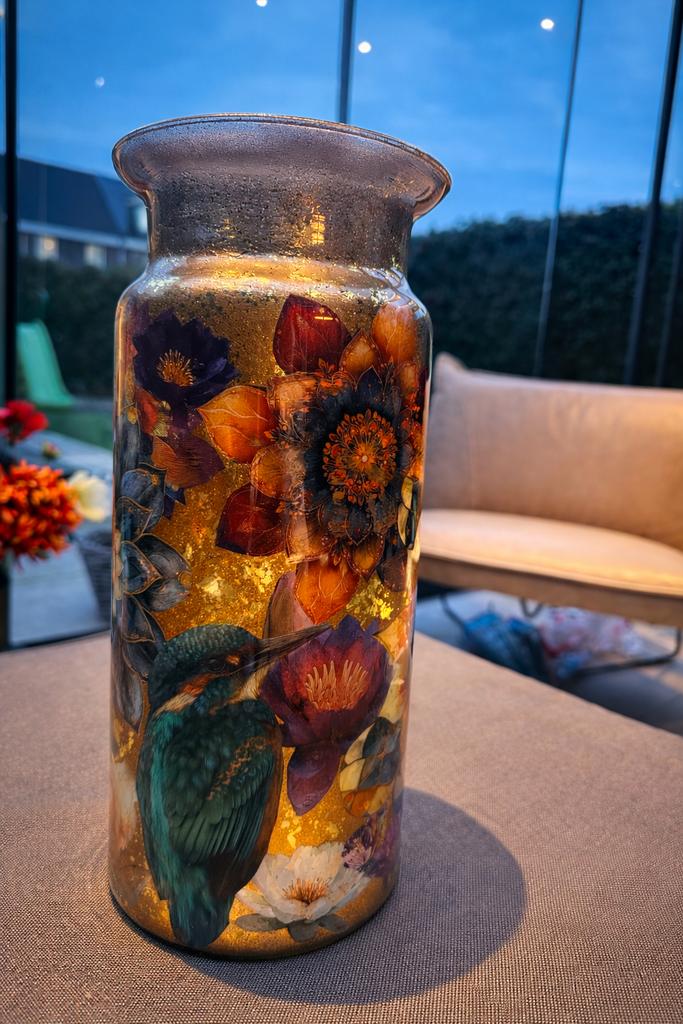 Decoupage vaas 35 cm, Antiek en Kunst, Ophalen of Verzenden