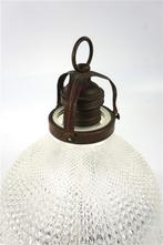 Vintage glazen lampenkap Holophane + lamphouder, Huis en Inrichting, Lampen | Lampenkappen, Wit, Rond, Ophalen of Verzenden, Zo goed als nieuw