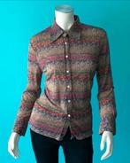 Vintage jaren 70 blouse in bruin met motief maat 36, Kleding | Dames, Blouses en Tunieken, Bruin, Verzenden, Vintage, Maat 36 (S)