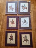6 tekeningen op houten panelen, klassieke cavaleriesoldaten, Antiek en Kunst, Ophalen