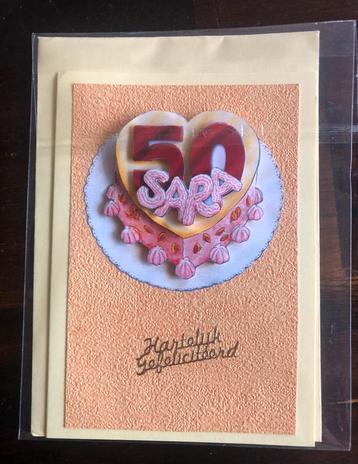Nieuwe zelfgemaakte kaart Hartelijk Gefeliciteerd Sara beschikbaar voor biedingen