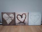 3x hartjes canvas schilderijen, Minder dan 50 cm, Ophalen of Verzenden, Zo goed als nieuw, Schilderij