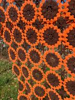 Vintage sprei gehaakt bruin oranje bloem katoen, Huis en Inrichting, Woonaccessoires | Plaids en Woondekens, Ophalen of Verzenden