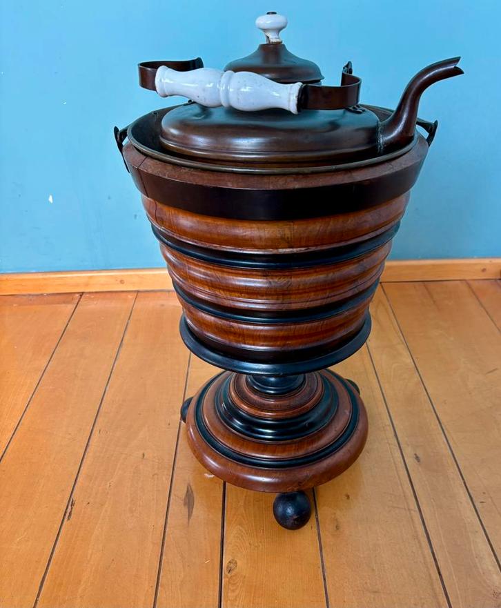 Antieke Biedermeier theestoof ketel en houten ombouw, Antiek en Kunst, Antiek | Woonaccessoires, Ophalen