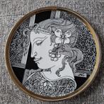 Wandbordje porselein, Hollóháza Hongarije, 20 cm, 21 kt goud, Antiek en Kunst, Ophalen of Verzenden