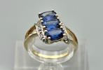 Gouden Vintage ring edelsteen saffier en diamant. 2025/474.