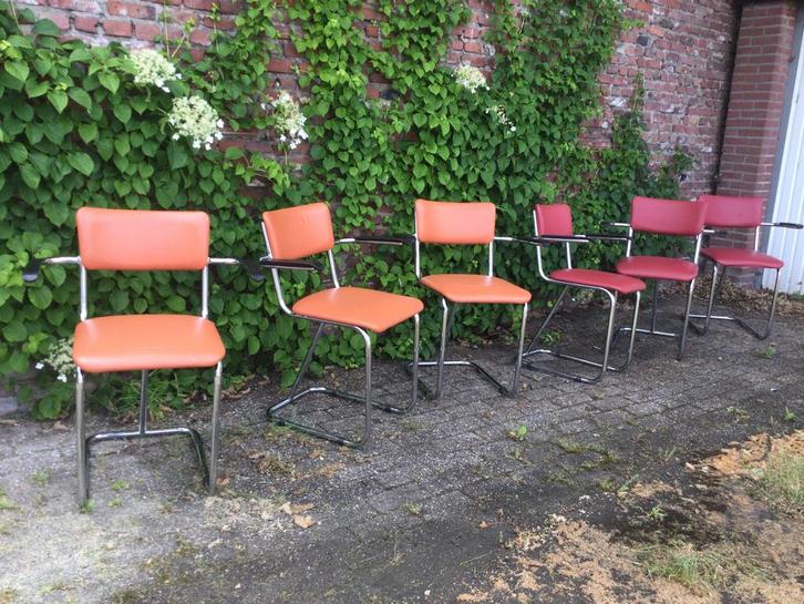 6 X Gispen stijl eetkamer stoelen, retro vintage, Huis en Inrichting, Stoelen, Zo goed als nieuw, Vijf, Zes of meer stoelen, Overige materialen