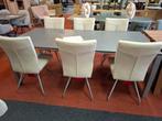 6 Nieuwe LEREN stoelen, Creme/Wit met RVS poot, Aline Habufa, Ophalen, Wit, Nieuw, Metaal