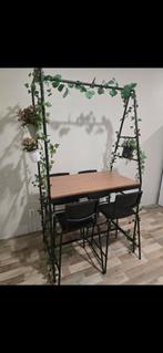 Bartafelset met 4 stoelen en 2 bloempotten., Huis en Inrichting, Tafels | Eettafels, Ophalen of Verzenden, Rechthoekig