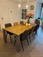 Mooie stevige houten eettafel rvs onderstel, Huis en Inrichting, Tafels | Eettafels, Ophalen, Gebruikt, 100 tot 150 cm, 200 cm of meer