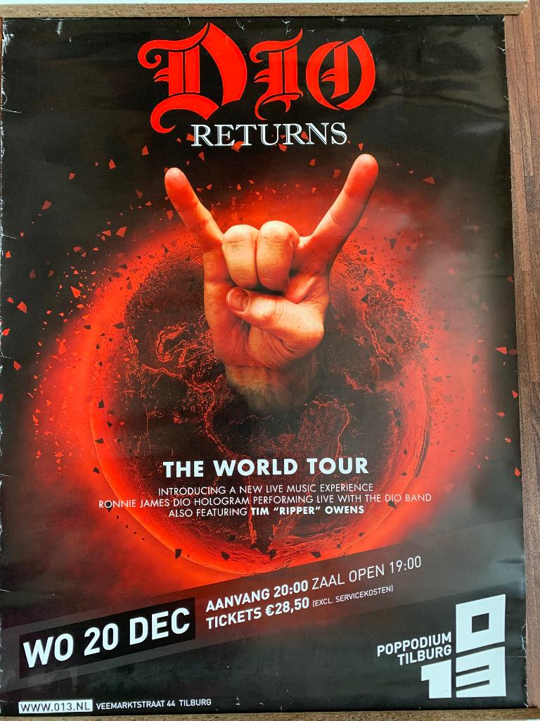 Dio Returns poster 013 Tilburg 20 december 2017, Verzamelen, Posters, Gebruikt, Muziek, A1 t/m A3, Rechthoekig Staand, Ophalen of Verzenden