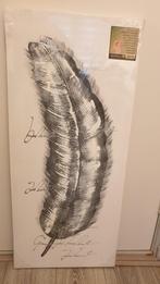 Olie op doek / canvas schilderij met veer, 40x90 maar €7,50, Ophalen of Verzenden