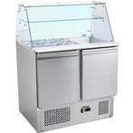 Saladette met 2 deuren en glazen blad, incl GN container etc, Ophalen of Verzenden, Gebruikt, Koelen en Vriezen