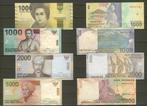 Indonesië 2x1000 + 2000 + 5000 Rupiah 100% UNC Biljet r-22, Ophalen of Verzenden, Zuidoost-Azië, Setje