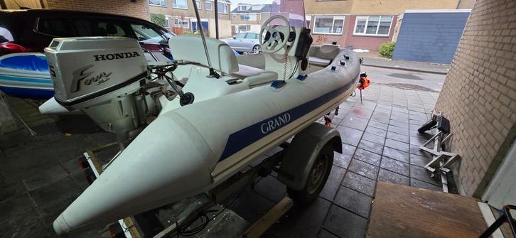 Leuke grand rib 15pk 4takt honda motor, Watersport en Boten, Vis- en Consoleboten, Gebruikt, 10 tot 30 pk, 3 tot 6 meter, Benzine