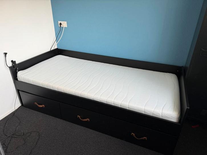 Bopita Bed 90x200 - Eenpersoonsbed, Huis en Inrichting, Slaapkamer | Bedden, Gebruikt, Eenpersoons, 90 cm, 200 cm, Hout, Zwart