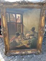 Oud schilderij met dobbelende mannen, Antiek en Kunst, Kunst | Schilderijen | Klassiek, Ophalen of Verzenden