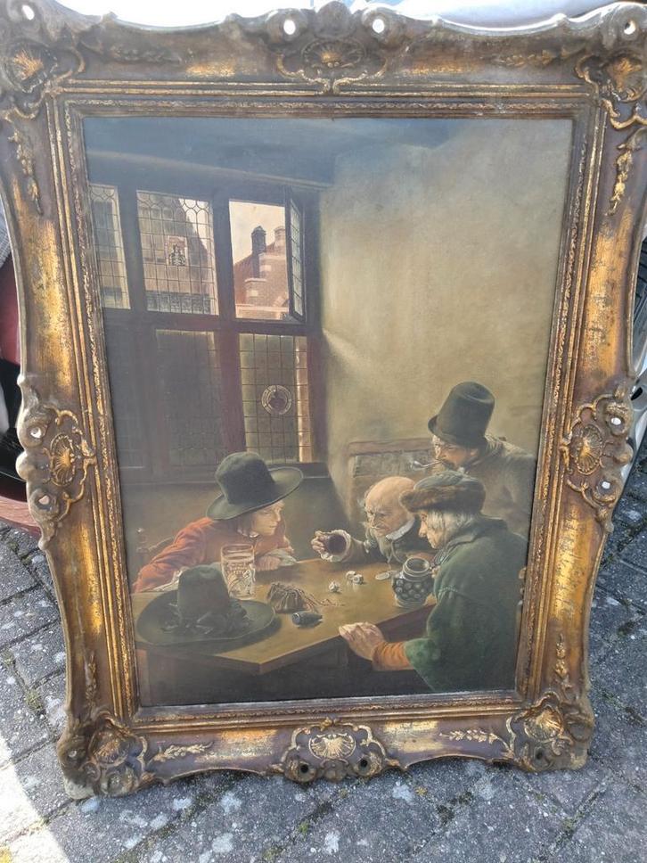 Oud schilderij met dobbelende mannen, Antiek en Kunst, Kunst | Schilderijen | Klassiek, Ophalen of Verzenden