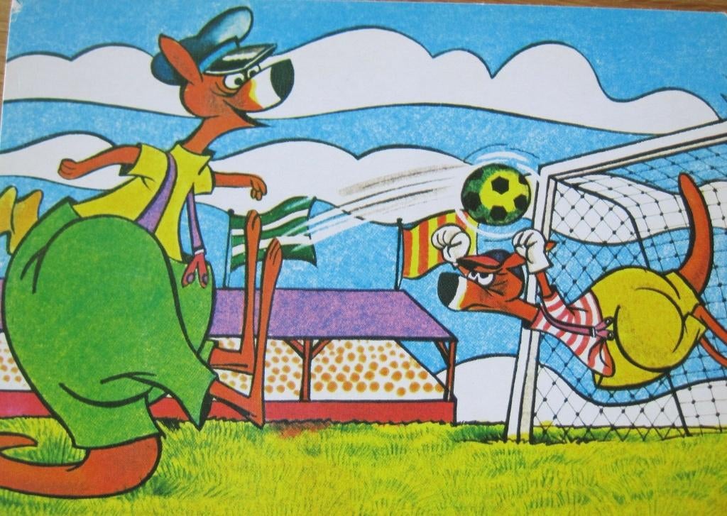 voetbal cartoon met scorende kangeroe - nieuw, Verzenden, 1960 tot 1980, Ongelopen, Overige thema's