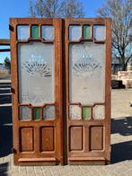 Set geëtste openslaande deuren en losse deur met bovenlicht, Antiek en Kunst, Ophalen