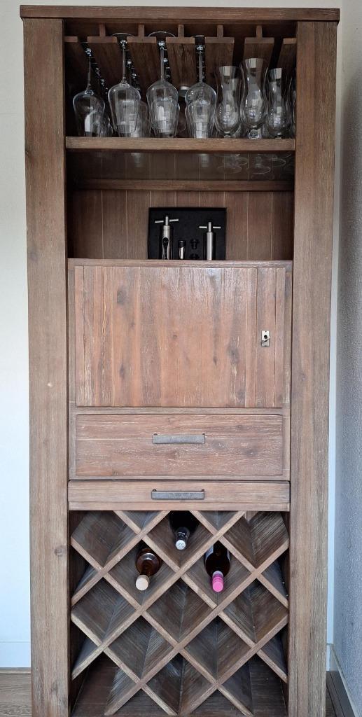 Wijnkast, Huis en Inrichting, Woonaccessoires | Wijnrekken, Gebruikt, 75 cm of meer, Hout, 5 tot 15 flessen, Ophalen