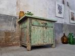 Industriele Werkbank Groen | Vintage Dressoir Lage Kast Hout, Gebruikt, 100 tot 150 cm, 75 cm of meer, Metaal