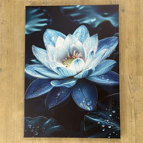 Canvas met blauwe lotusbloem – 50x70 cm, Huis en Inrichting, Woonaccessoires | Schilderijen, Tekeningen en Foto's, Nieuw, Print
