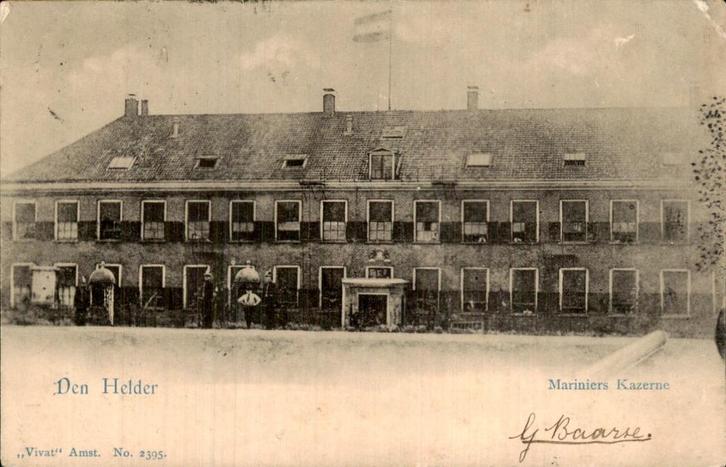 Den Helder - Mariniers Kazerne, Verzamelen, Ansichtkaarten | Nederland, Gelopen, Noord-Holland, Voor 1920, Ophalen of Verzenden