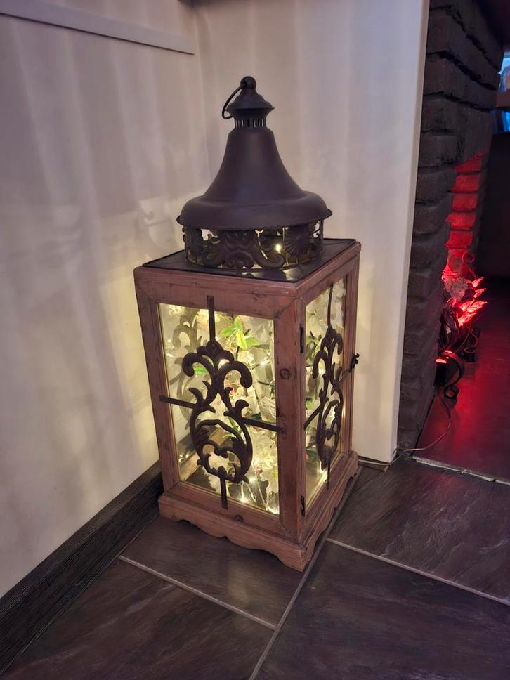 Lantaarn zinklantaarn decoratie houtlantaarn windlicht, Huis en Inrichting, Woonaccessoires | Overige, Zo goed als nieuw, Ophalen