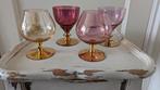 Gekleurde Franse Retro Vintage glazen op gouden voetje, Verzamelen, Glas en Borrelglaasjes, Ophalen of Verzenden