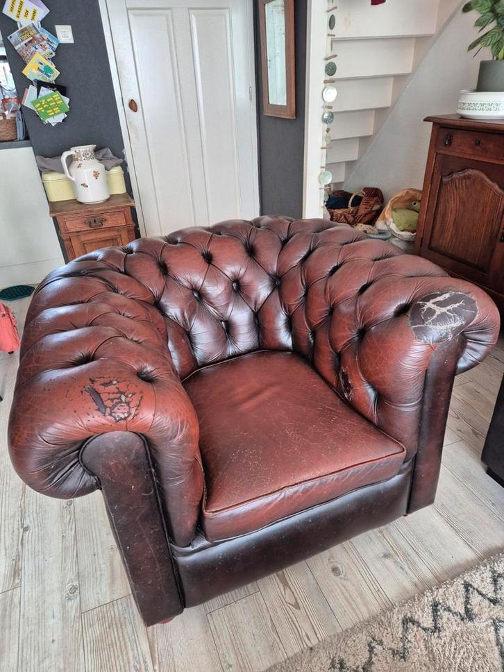 Chesterfield Fauteuil - Gratis Af te Halen!, Huis en Inrichting, Fauteuils, Gebruikt, Leer, 75 tot 100 cm, 75 tot 100 cm, Ophalen of Verzenden