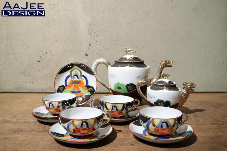 Japans Satsuma  – Hand beschilderd – Thee & Koffieservies, Antiek en Kunst, Antiek | Servies compleet, Ophalen of Verzenden