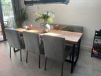 Boomstamtafel met metalen onderstel, Huis en Inrichting, Tafels | Eettafels, Ophalen, 200 cm of meer, 50 tot 100 cm, Zo goed als nieuw