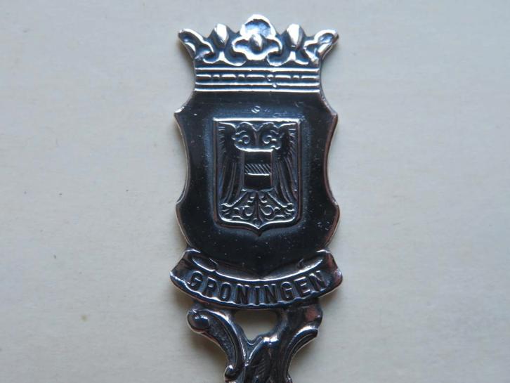 Verzilverd Gero lepeltje wapen Groningen Stad, Antiek en Kunst, Antiek | Bestek, Verzenden