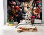 Fotobehang / Behang - Jungle Panter - Luipaard met Bloemen, Huis en Inrichting, Stoffering | Behang, Geel, 10 tot 25 m², Verzenden