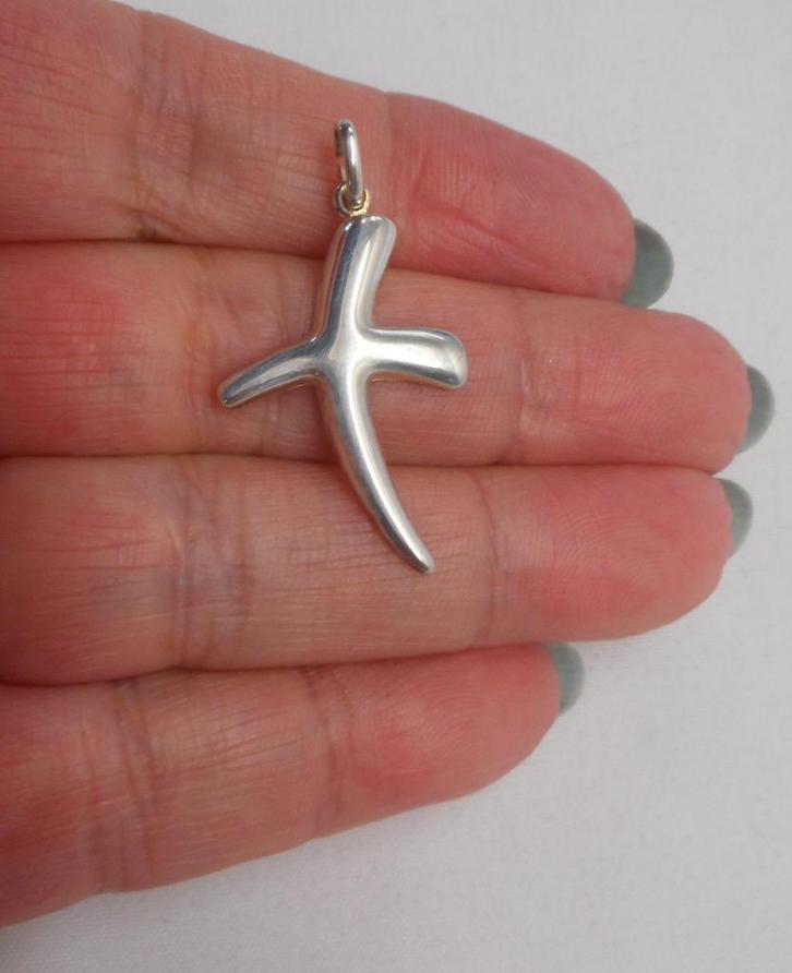 Zilveren modernist kruis hanger nr.465, Sieraden, Tassen en Uiterlijk, Kettinghangers, Zo goed als nieuw, Zilver, Zilver, Kruis of Symbool