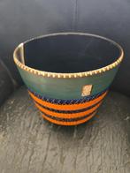 Vintage, retro bloempot Keramik Höhr groen/oranje H 15.5 cm, Verzamelen, Retro, Ophalen, Huis en Inrichting