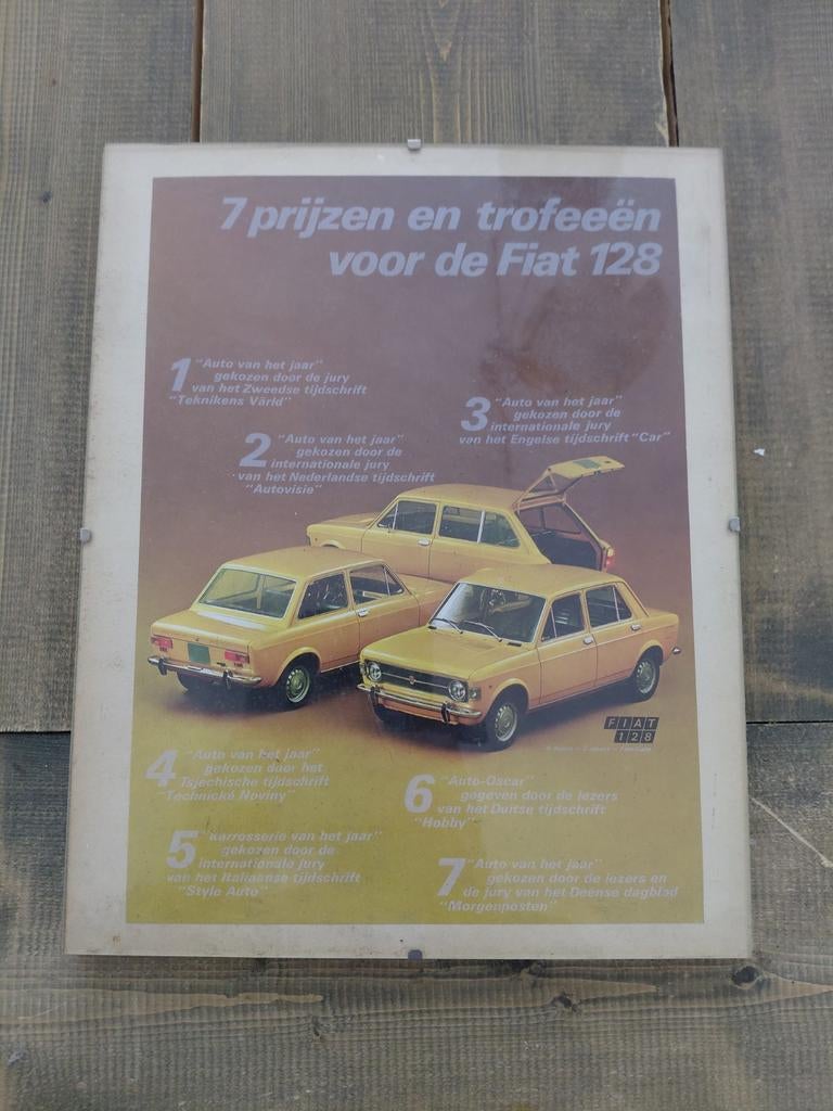Kader met oude reclame fiat 128, Ophalen of Verzenden, Gebruikt, Reclamebord