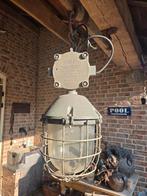 Industriële metalen Lantaarn, Huis en Inrichting, Lampen | Hanglampen, Ophalen, Gebruikt, 50 tot 75 cm, Glas