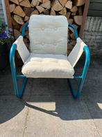 Scandinavische vintage blauwe buizenstoel Tomas Jelinek 1970, Minder dan 75 cm, Ophalen of Verzenden, Zo goed als nieuw, Stof