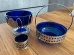 Antieke Kobaltblauwe Glas Set met Zilveren Monturen - 3 stuk, Ophalen