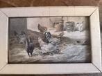 Antiek aquarel kippen ongesigneerd, Antiek en Kunst, Kunst | Schilderijen | Klassiek, Ophalen of Verzenden