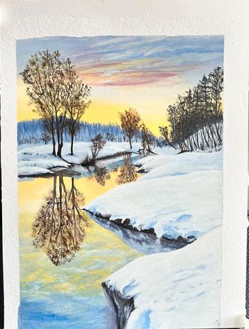 Winterlandschap op Malpapier 30x40cm beschikbaar voor biedingen
