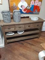 Robuuste sidetable oud teakhout 4 lades 2 plateaus 140 cm, Huis en Inrichting, Tafels | Sidetables, Ophalen, 100 tot 150 cm, Robuust sober landelijk