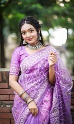 Organza Saree - Geborduurd Paars, Maat 38/40 (M), Paars, Nieuw, Ophalen of Verzenden