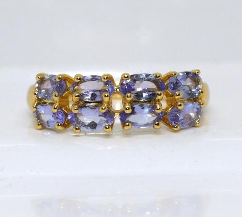 Zilveren 925 ring, 8 Tanzanieten, 1.44 Carat, Maat: 17 mm, Sieraden, Tassen en Uiterlijk, Ringen, Nieuw, Dame, 17 tot 18, Goud