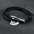 Zwarte Leren Heren Viking Armband Met Bijl, Sieraden, Tassen en Uiterlijk, Armbanden, Verzenden, Nieuw, Zwart, Leer