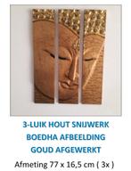 3 Luik HAND gemaakt-hout snijwerk Boeddha, Huis en Inrichting, Ophalen, Zo goed als nieuw