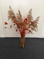 Glazen vaas met droogbloemen en pluimen, Huis en Inrichting, Ophalen of Verzenden, Gebruikt